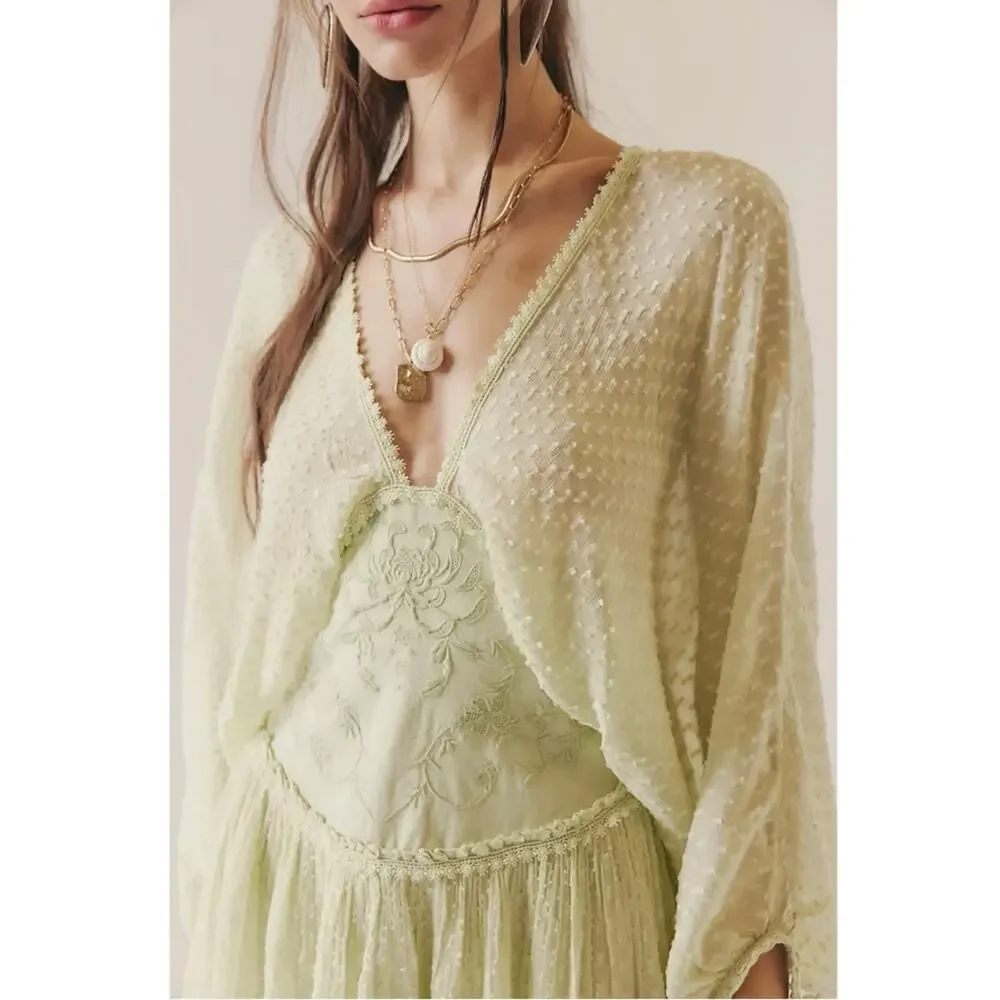 Free People Bohemian Ethereal Cottage Sweet Dreams Mini Dress Frozen Dew Size XL